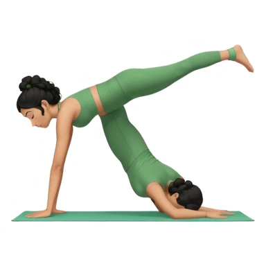 a woman with olive skin tone and curly black hair wearing green and doing a downward dog yoga pose sticker