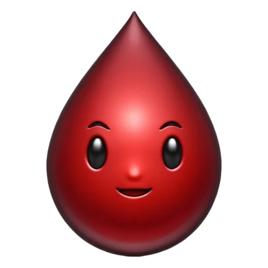 single blood drop emoji sculpted from dark liquid metal, glossy surface, dramatic reflections, futuristic minimal 3D style, isolated on white sticker