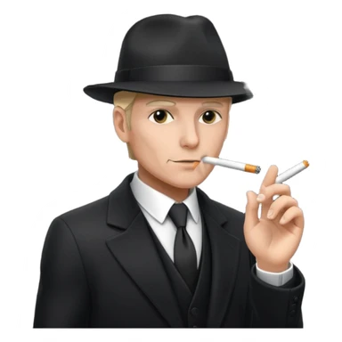 Syndicate agent in the future, with a black suit and mafia looking hat, smoking a cig sticker