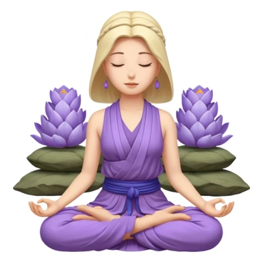 serene woman meditating, face only, draped in a lavender Buddhist soutane sticker