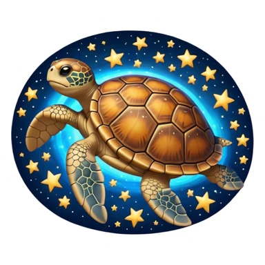 Quasar Turtle emoji – full body, large turtle with a smooth glowing shell shaped like a cosmic quasar, simple light effect in the center of the shell, stars in the shell, no patterns, no aura, slight side angle, no background
 sticker