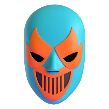 teal and orange ski mask with evil expression sticker