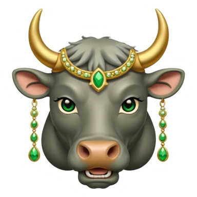 Grey bull with gold and green jewelry  sticker