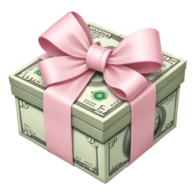 stack of money wrapped ina light pink bow sticker