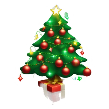 Decorated Christmas tree, red and green ornaments, glowing lights, festive look sticker