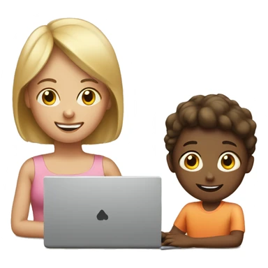 child with laptop and mom next to it sticker