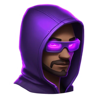 Hacker behind his laptop with this style : crysis Cyberpunk Valorant neon glowing bright purple character purple violet black hooded assassin themed character sticker