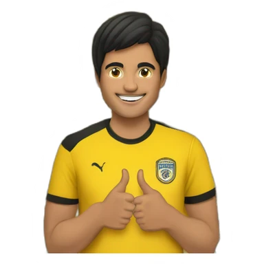 Football Club Supporter yellow and black pattern t-shirt thumbs up indian boy black hair half body sticker
