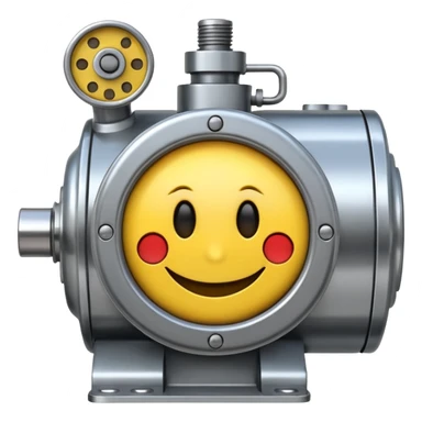 Industrial mechanical motor with a smiley face, emoji for the new electric music genre Motor breaks must be friendly and sellable must be small but clear sticker