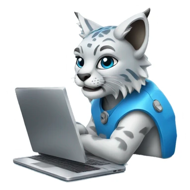 A blue lynx with a laptop sticker