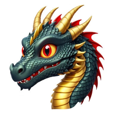 The image depicts a dragon resembling the dragon symbol from ancient Japanese mythology, combining the colors gold and black. It is bright and shiny, with clear colors, and the background of the image is transparent. The dragon embodies these colors, has red eyes, and is complete. sticker