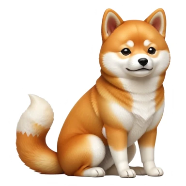 cinematic-[shiba inu]-realistic-full-body-sitting-emoji,-tail-resting-loosely-beside-its-paws,-head-tilted-dramatically, -fluffy-[orange white]-fur,-simplified-yet-realistic-focused-features,-highly-detailed,-glowing-with-an-almost-sarcastic-glow sticker