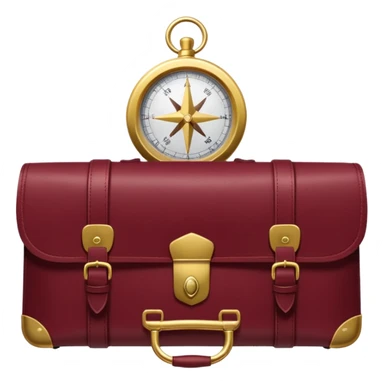 burgundy travel item and  a gold compass in the lower right corner of the emoji in front of travel item sticker