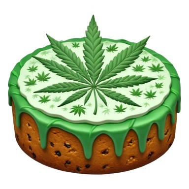 frosted fruit cake with cannabis leaf sticker