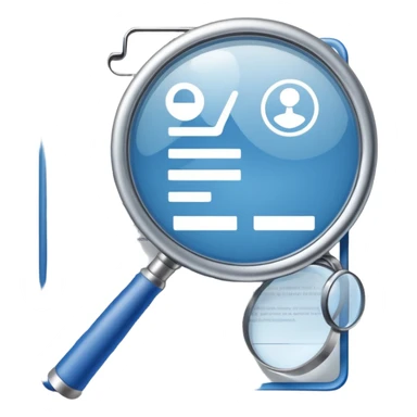 create a realistic emoji showing a logistic contract with a magnifying glass with color blue and white glassy style no gold, only gray and blue shadow sticker