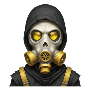 skeleton wearing a gas mask portrait, head and shoulders only, dark hood, glowing eyes inside mask, post-apocalyptic vibe, 3D cartoon, mobile game icon style, clean background, no text, no watermark
 sticker