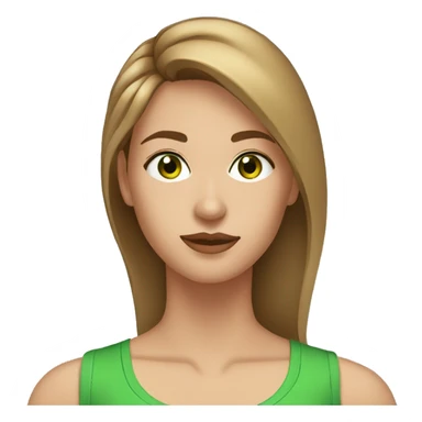 Woman with asymmetrical light brown hair, short on one side, green eyes at the gym sticker
