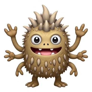 My Singing Monsters Dust element monster, sandy cracked body, muted brown-gray colors, drifting dust particles, cute cartoon style sticker