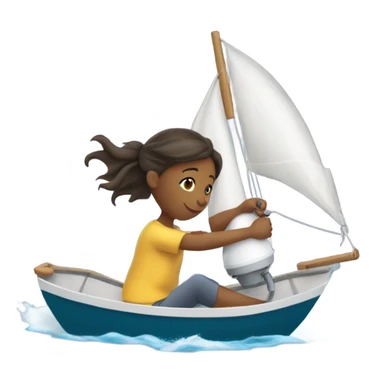 Girl using hair dryer to dry sail of boat sticker