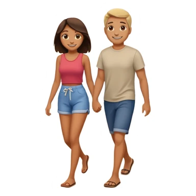 couple walking on the beach sunset in backgrounf sticker