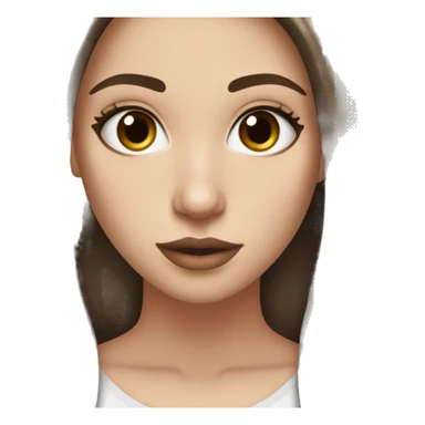 a white girl with dark brown milking brown straight hair middle part that’s short and ends the length on her shoulders with brown eyes and long eyelashes with lots of mascara on them and lipgloss on the lips plesse sticker