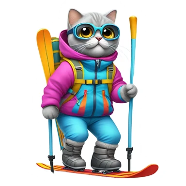 British shorthair cat skiing sticker