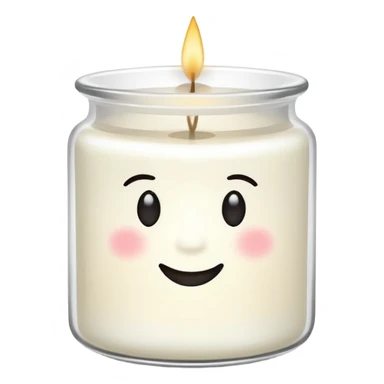 minimal flat emoji of a white scented candle in a glossy white glass jar with the write “cotton”, soft warm glow, clean vector style, elegant and modern, transparent background lux style sticker