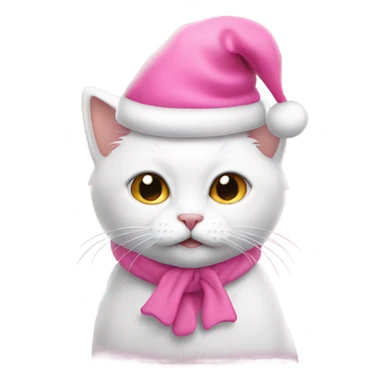 White cat wearing pink Santa hat and pink Santa clothes sticker