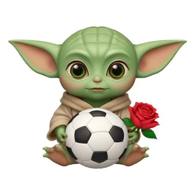 baby yoda holding soccer ball with roses sticker