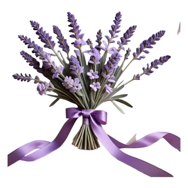 A delicate lavender bouquet, bound with a faded violet silk ribbon, rests atop an aged lace cloth, its soft petals releasing a gentle, calming fragrance. Wisps of dried lavender buds scatter across the table, their muted plum and lilac hues blending harmoniously with the intricate embroidery of the fabric.
 sticker