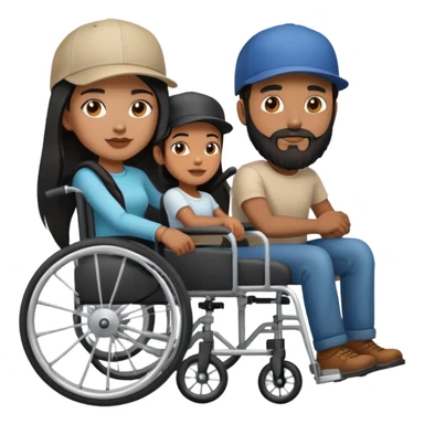 Beige skin man with a beard and cap in a wheelchair and a brown skin woman with long black hair in a wheelchair  sticker