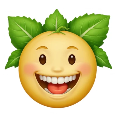 yellow face emoji laughing with teeth full of vegetable leaf stuck on teeth sticker