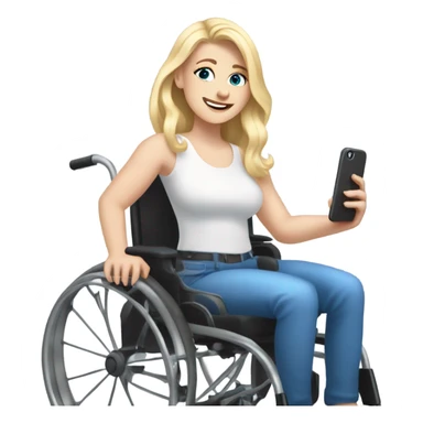 Screaming white girl with blonde hair and blue eyes in wheel chair taking selfies with iPhone sticker
