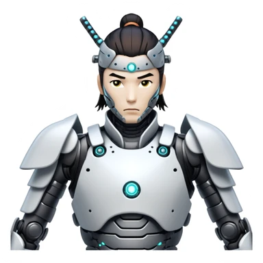 cyborg male samurai with robotic limbs and glowing cybernetic enhancements sticker