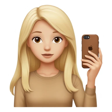  beautiful pale blonde girl with long hair taking selfie on brown case iPhone in beige top sticker