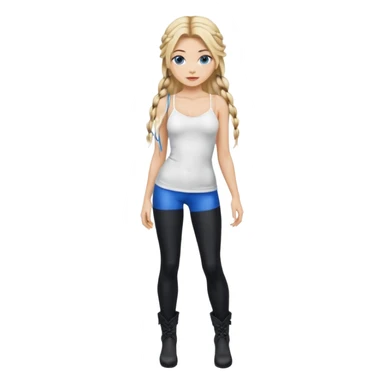 Blonde model balayage  With highlights long hair half braids women with blue eyes wearing White Spaghetti top and black Leggins and Boots with heels sticker