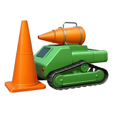 green tank with a traffic cone flattened under its treads, emoji style sticker