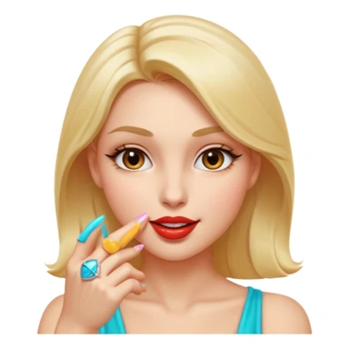 Apple style emoji, seductive sexy expression, gently biting finger, half-lidded eyes, subtle smirk, flirty and teasing mood, glossy smooth skin, vibrant colors, soft 3D lighting, iOS emoji aesthetic, cute but sensual, clean white background, high detail, polished emoji design sticker