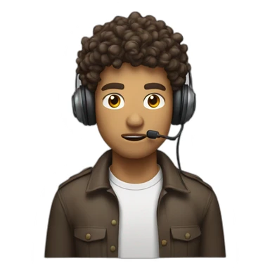 angry curly brown short hair guy with a headset with Symbols on Mouth sticker