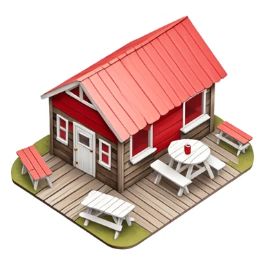 Maine lobster shack, isometric dollhouse-style, realistic sticker