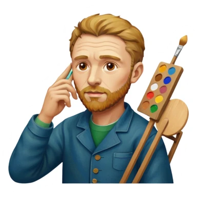 van gogh painting on a canvas while holding his ear sticker