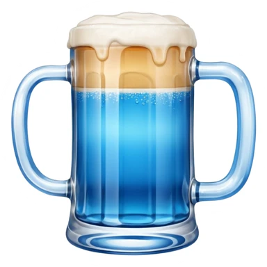 A large clear glass mug with a bright blue liquid inside.  Make the mug thicker and white/clear, not blue. beer stein. Handle is not blue. The walls of the mug are very thick and white sticker