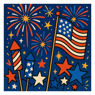 4th of July celebration with fireworks and American flag, festive, vibrant colors sticker