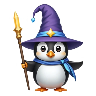 penguin wizard with magic wand and pointy hat sticker