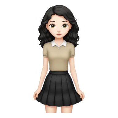 Fullbody  nude tall skinny   very beautiful white pale  girl very beautiful face very beautiful eyes wavy black  hair  , big boobs, big ass, sexy body, bending over, in a skirt with no panties, nude ass   sticker