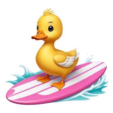 A cute small duck surfing on a really big pink surf board sticker