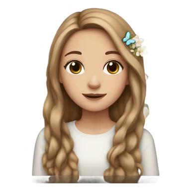 White girl with long brown hair flowers and butterflies  sticker