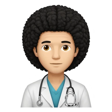 A young male slim doctor with long black afro hair which covered his forehead sticker