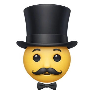 yellow circle face with a monocle and top hat and fake moustache that's 3d sticker