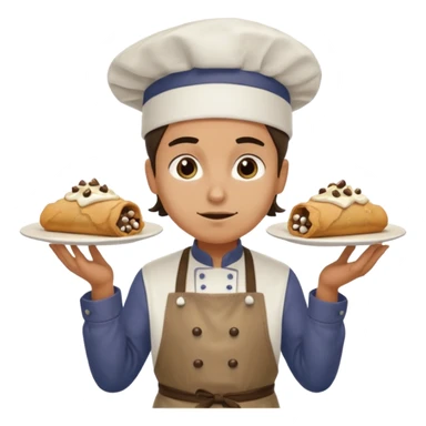 Cringe overworked pastry chef with cannoli sticker